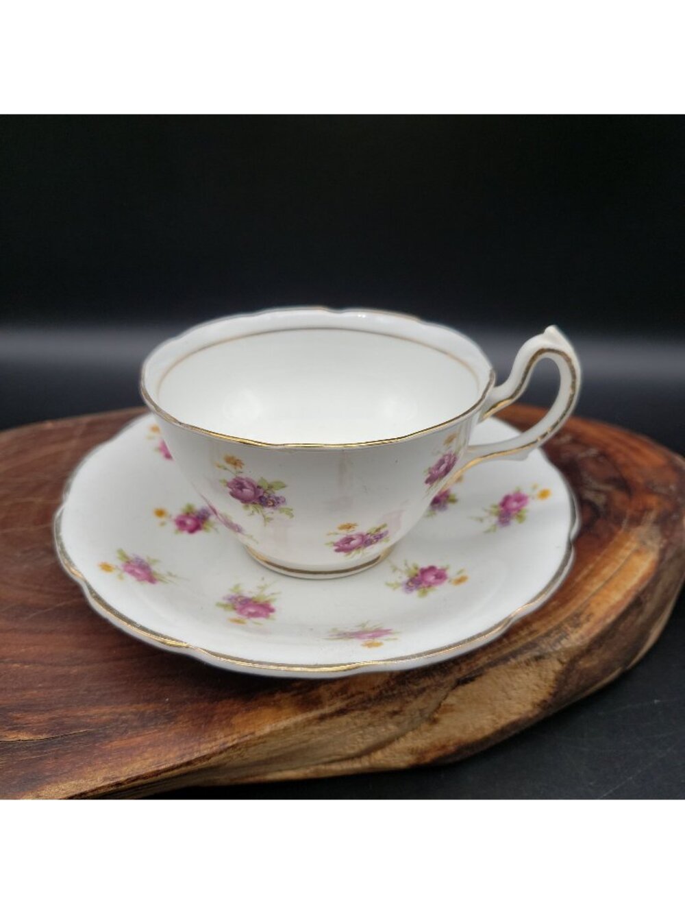 Royal Stuart England Cup Saucer Pink Floral Sprig Bone China